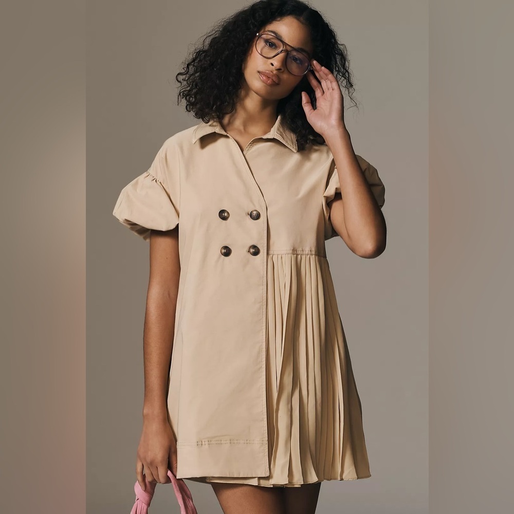 NWT! Anthropologie Maeve Puff-Sleeve Mini Trench Dress - Size XS 🏆